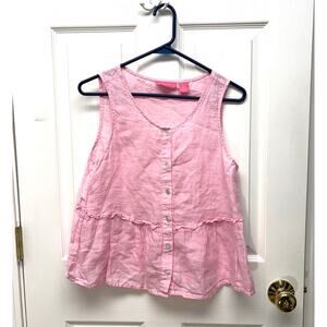 Isaac Mizrahi Blouse Linen SLeeveless Peplum, Pink Top, Women's Size S